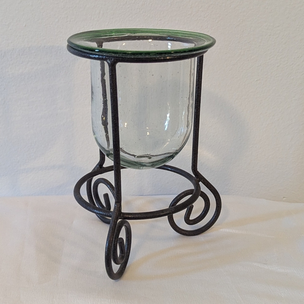 Glass Candle Holder With Metal Stand